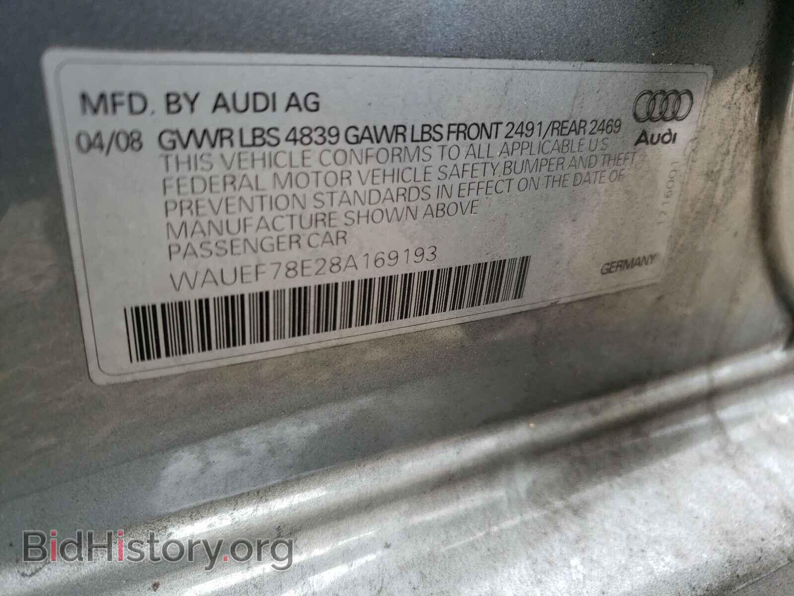 2008 AUDI A4 - VIN: WAUEF78E28A169193 - Фото 10