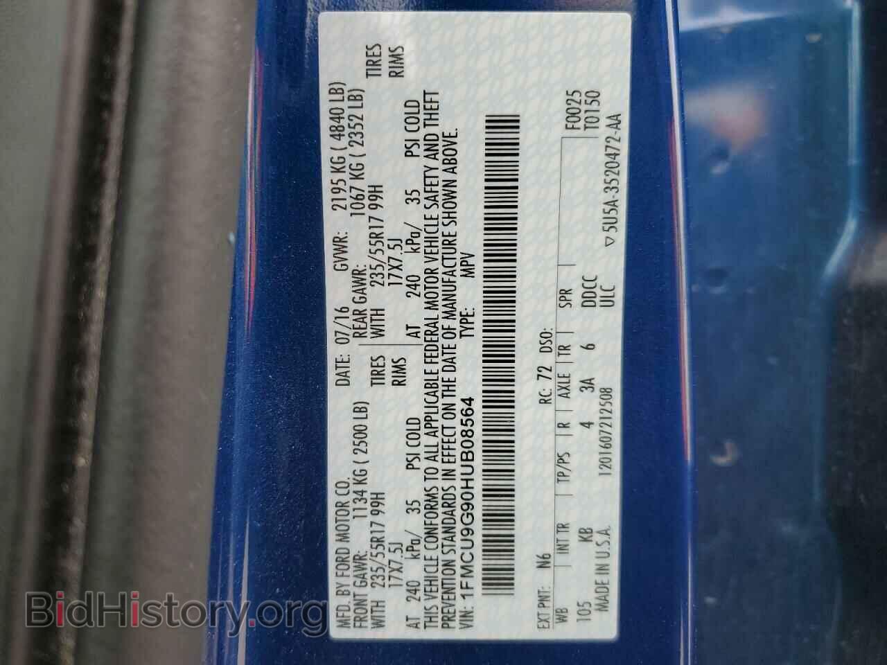 2017 FORD ESCAPE - VIN: 1FMCU9G90HUB08564 - Фото 14