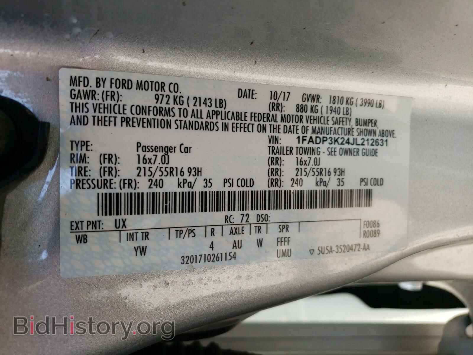 2018 FORD FOCUS - VIN: 1FADP3K24JL212631 - Фото 10