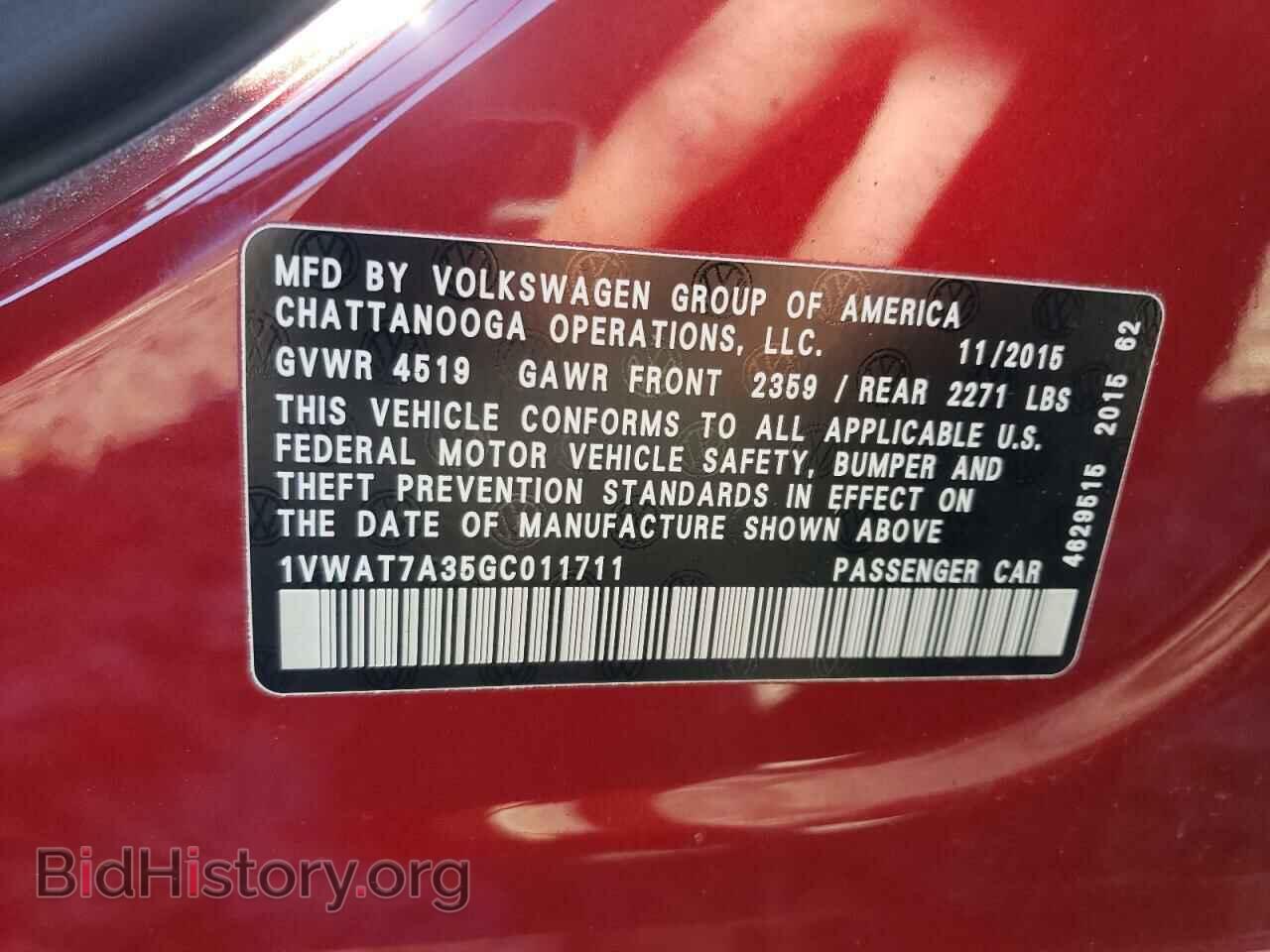 2016 VOLKSWAGEN PASSAT - VIN: 1VWAT7A35GC011711 - Фото 12