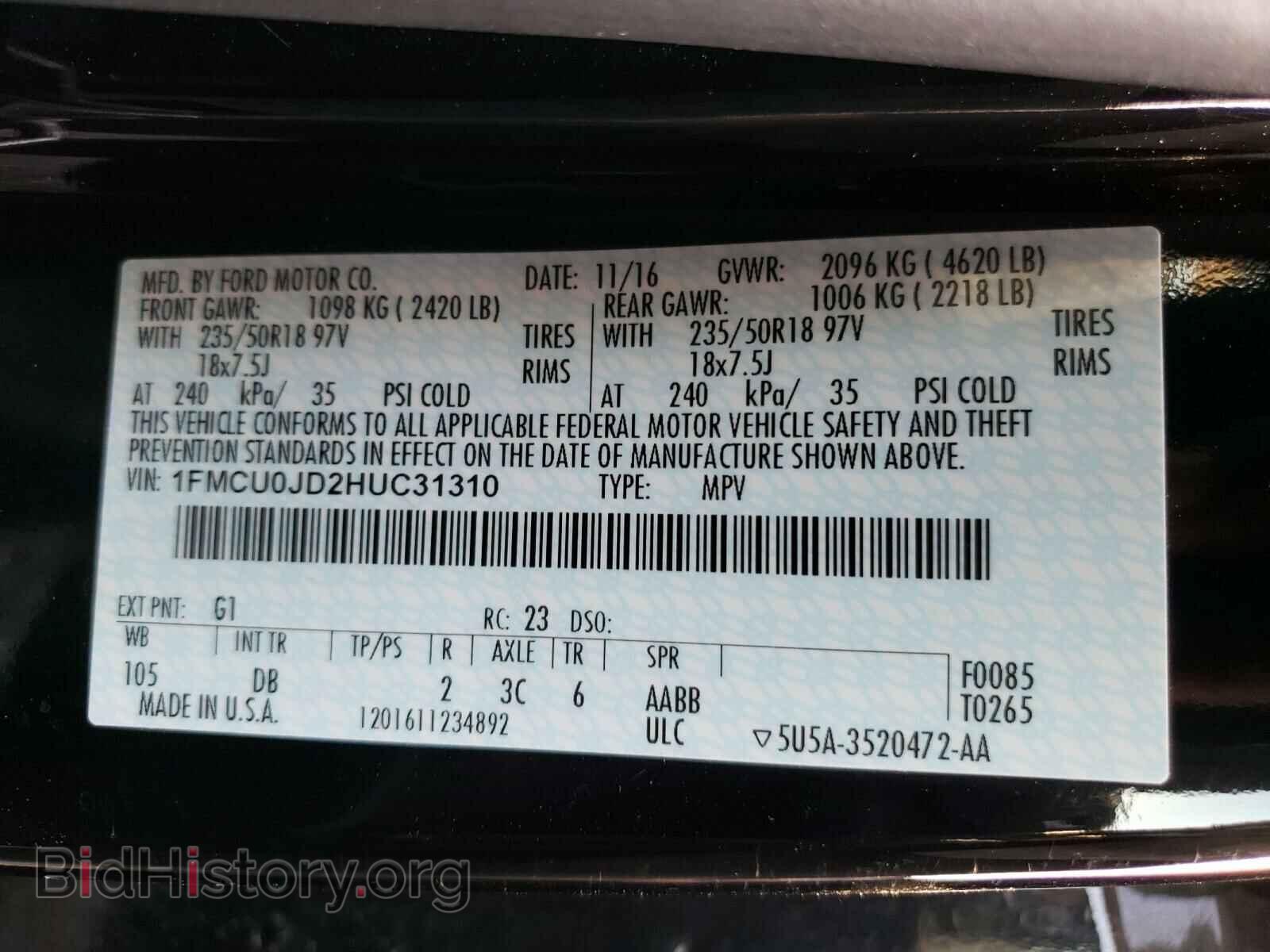 2017 FORD ESCAPE - VIN: 1FMCU0JD2HUC31310 - Фото 10