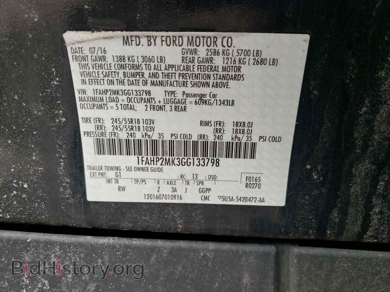 2016 FORD TAURUS - VIN: 1FAHP2MK3GG133798 - Фото 10
