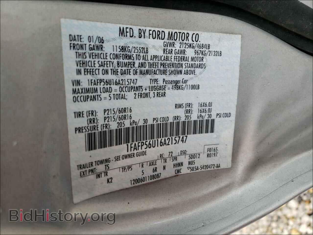 2006 FORD TAURUS - VIN: 1FAFP56U16A215747 - Photo 10