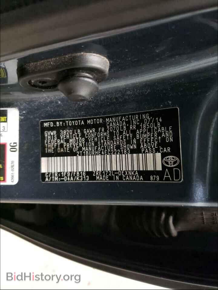 2014 TOYOTA COROLLA - VIN: 2T1BURHE4EC222183 - Фото 10