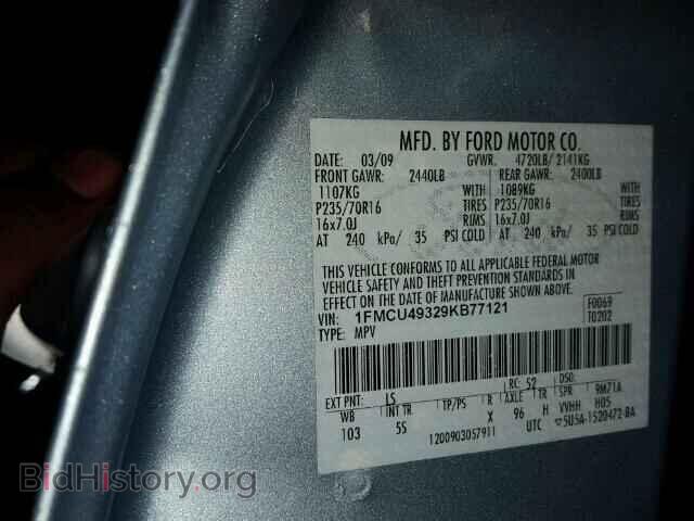 2009 FORD ESCAPE - VIN: 1FMCU49329KB77121 - Фото 10