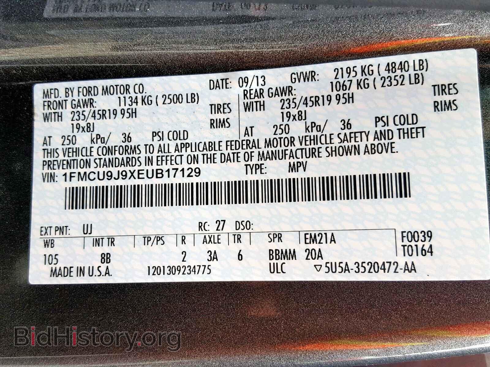 2014 FORD ESCAPE TIT - VIN: 1FMCU9J9XEUB17129 - Фото 10