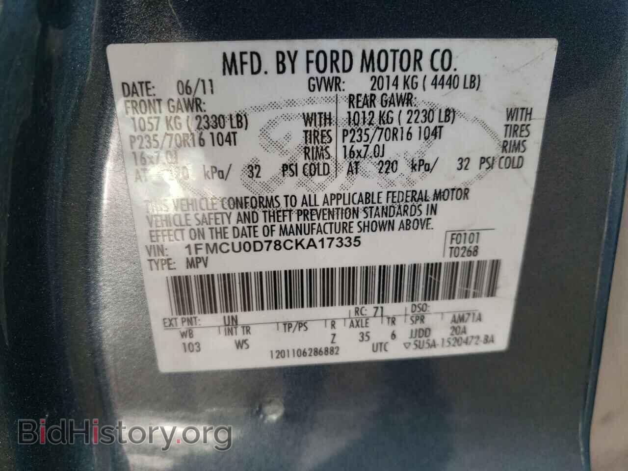 2012 FORD ESCAPE - VIN: 1FMCU0D78CKA17335 - Фото 10