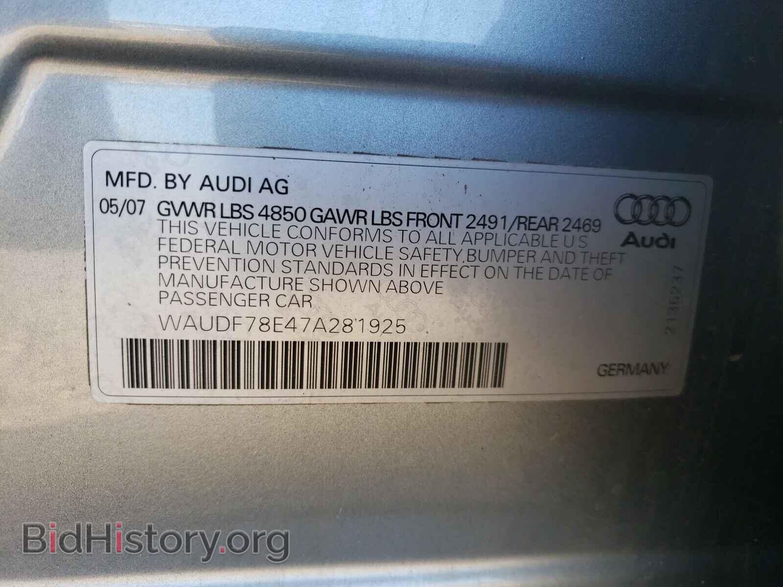 2007 AUDI A4 - VIN: WAUDF78E47A281925 - Photo 10
