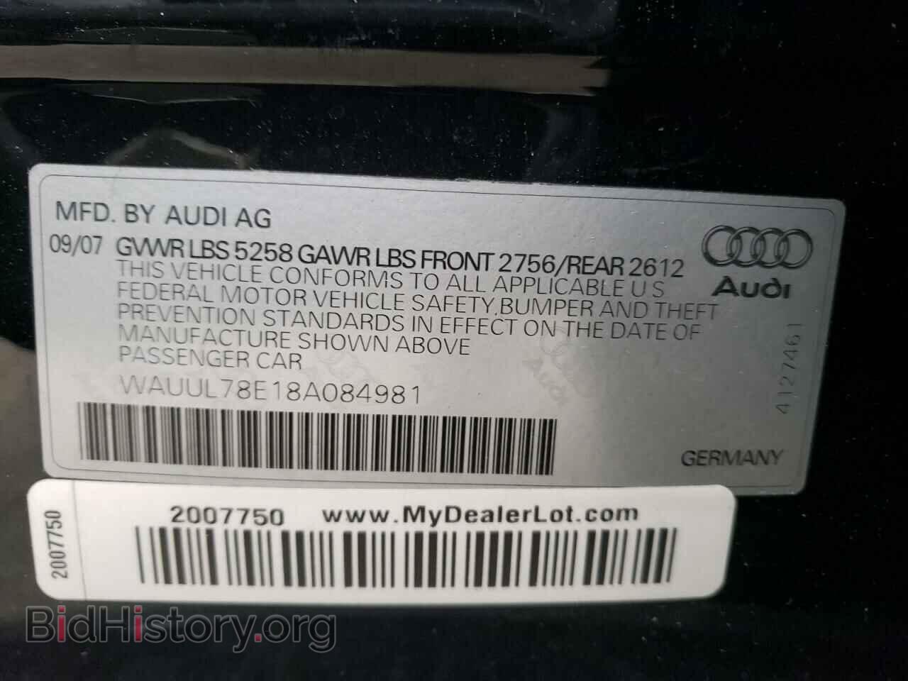 2008 AUDI S4/RS4 - VIN: WAUUL78E18A084981 - Фото 10
