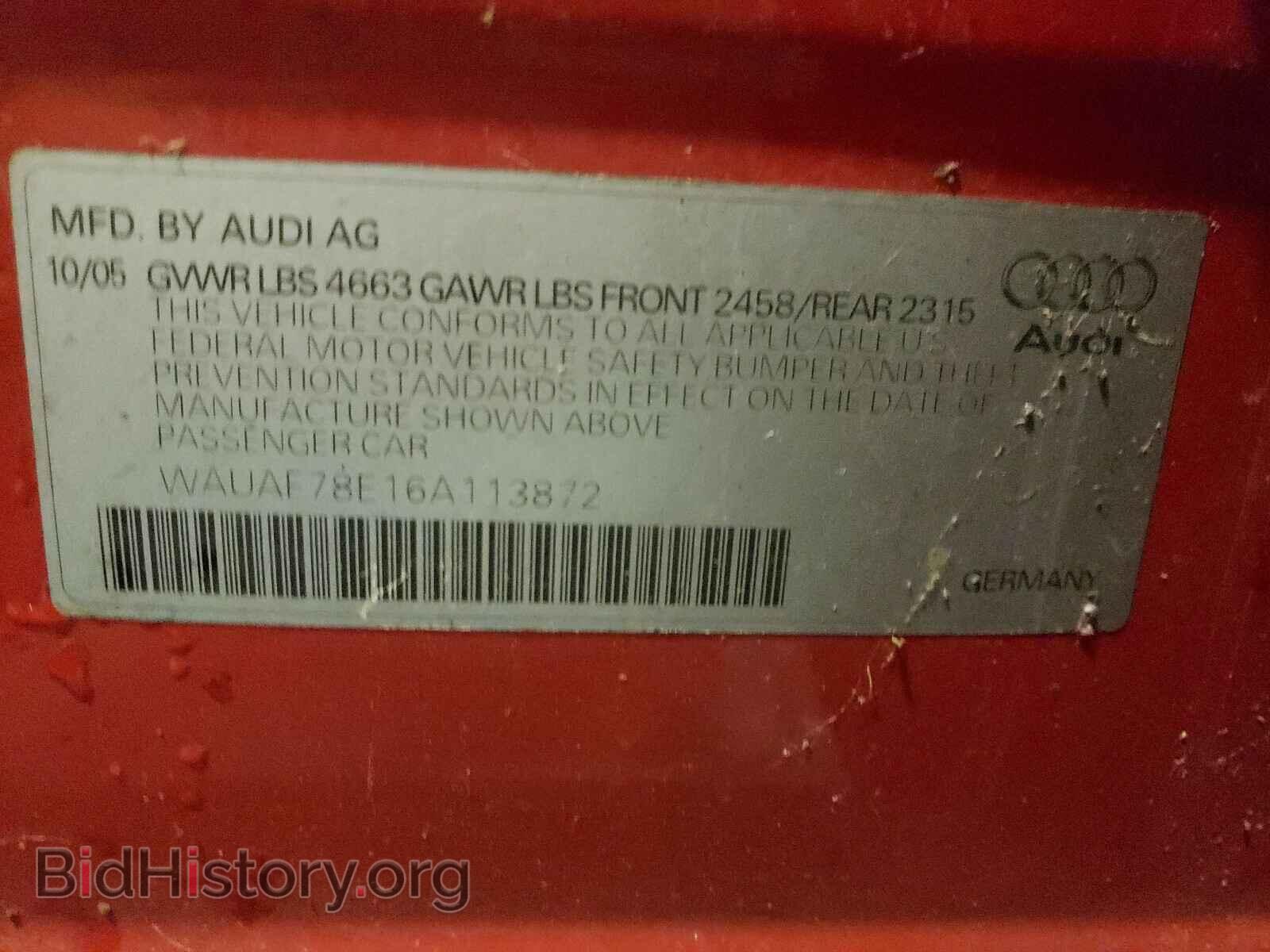 2006 AUDI A4 - VIN: WAUAF78E16A113872 - Фото 10