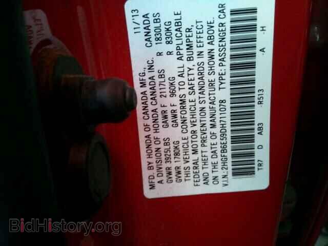 2013 HONDA CIVIC - VIN: 2HGFB6E59DH711078 - Фото 9