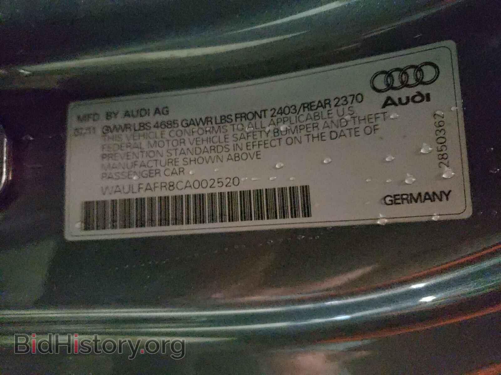 2012 AUDI A5 - VIN: WAULFAFR8CA002520 - Фото 10