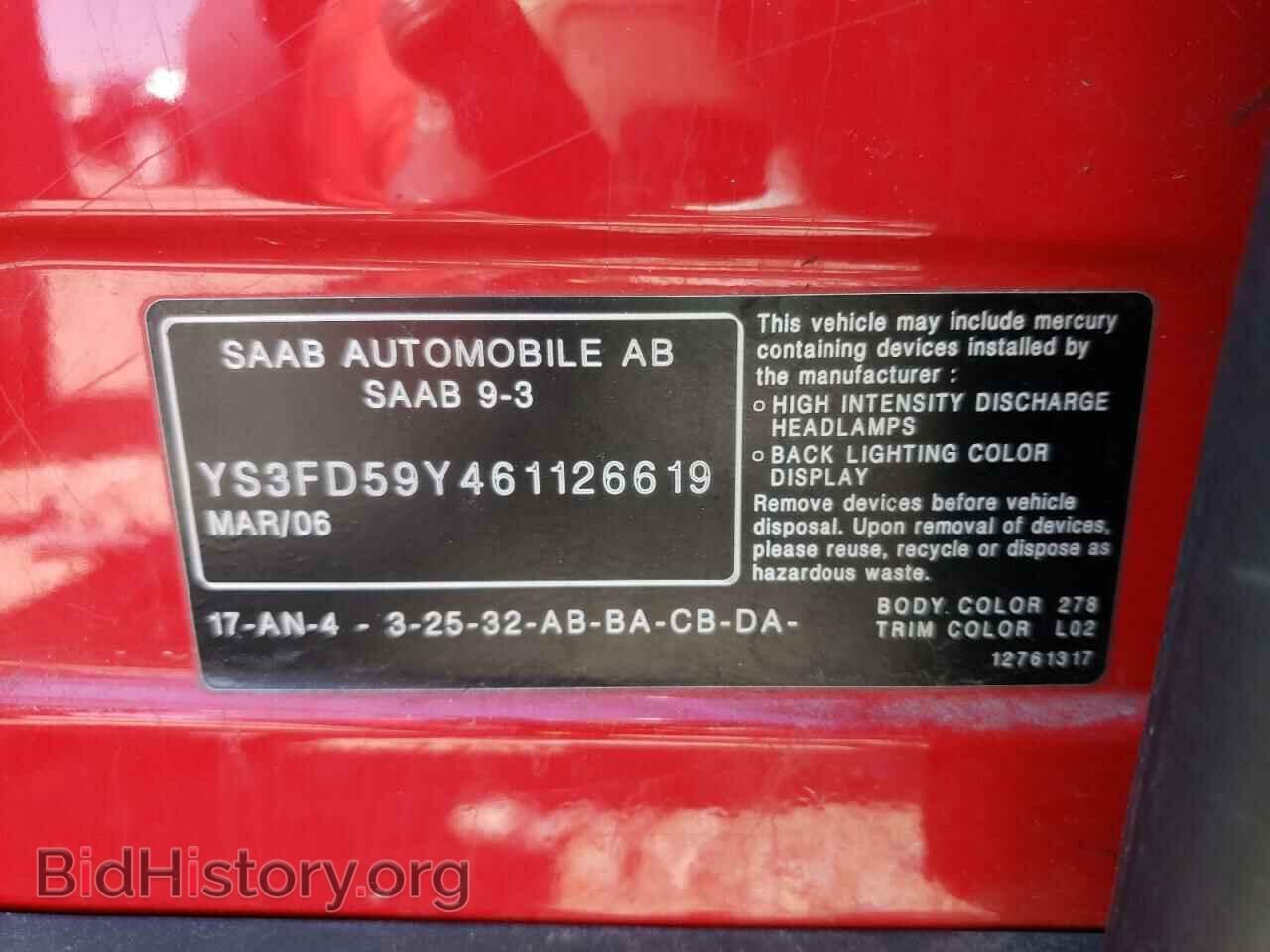 2006 SAAB 9 3 - VIN: YS3FD59Y461126619 - Фото 10