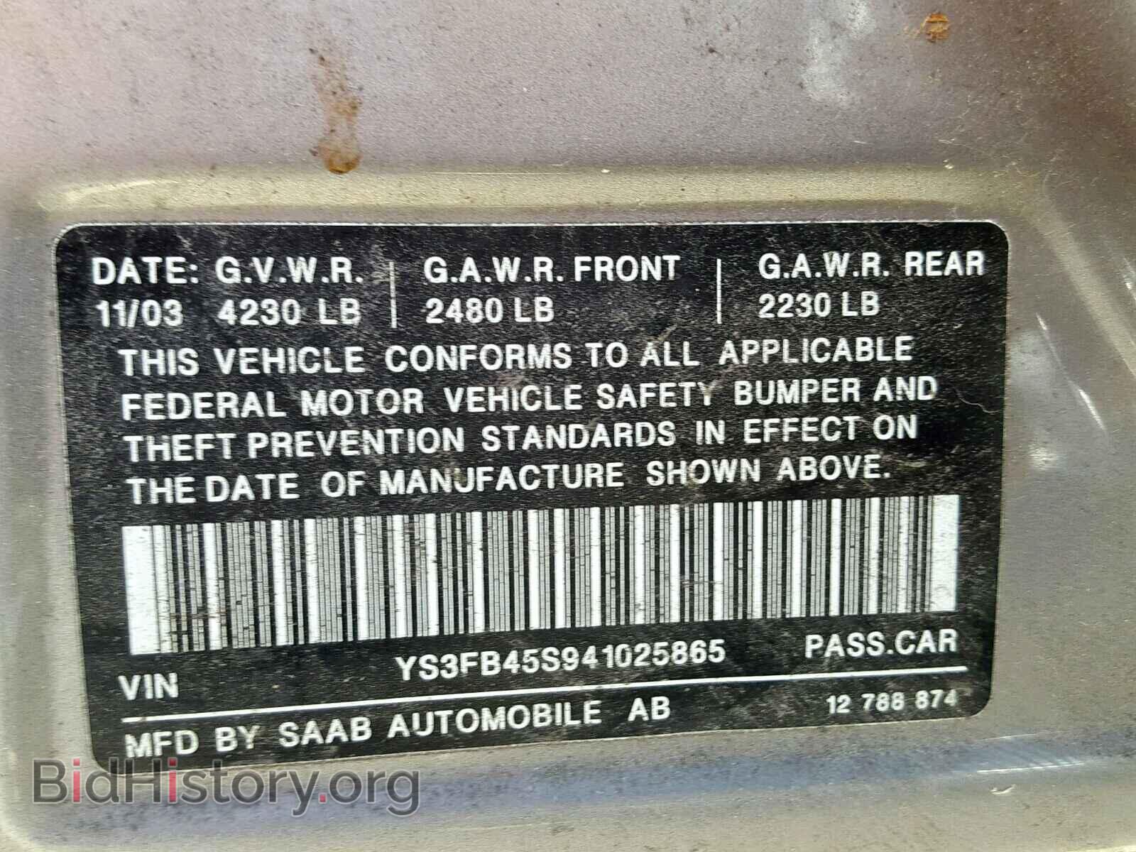 2004 SAAB 9 3 - VIN: YS3FB45S941025865 - Photo 10
