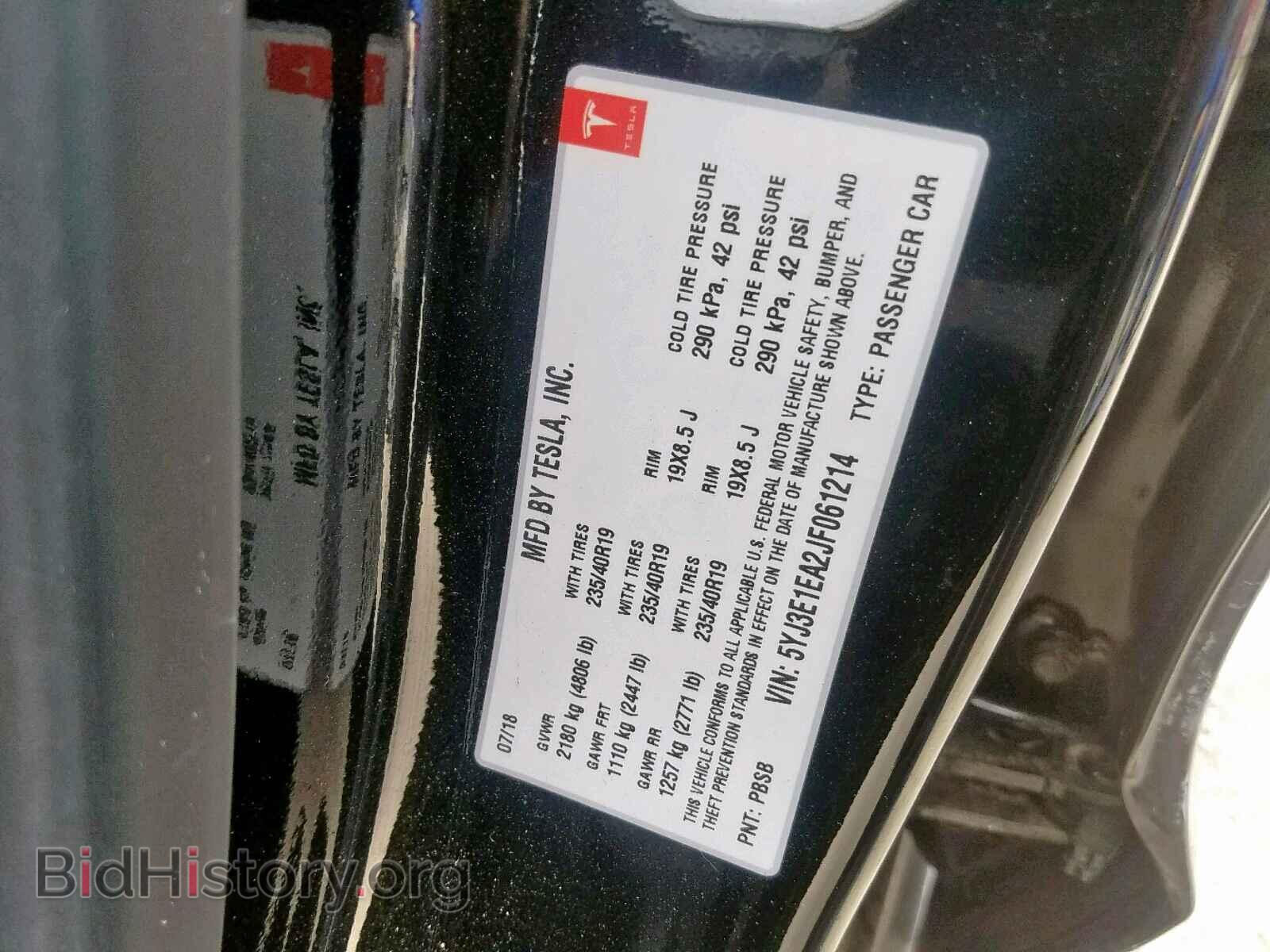 2018 TESLA MODEL 3 - VIN: 5YJ3E1EA2JF061214 - Фото 10