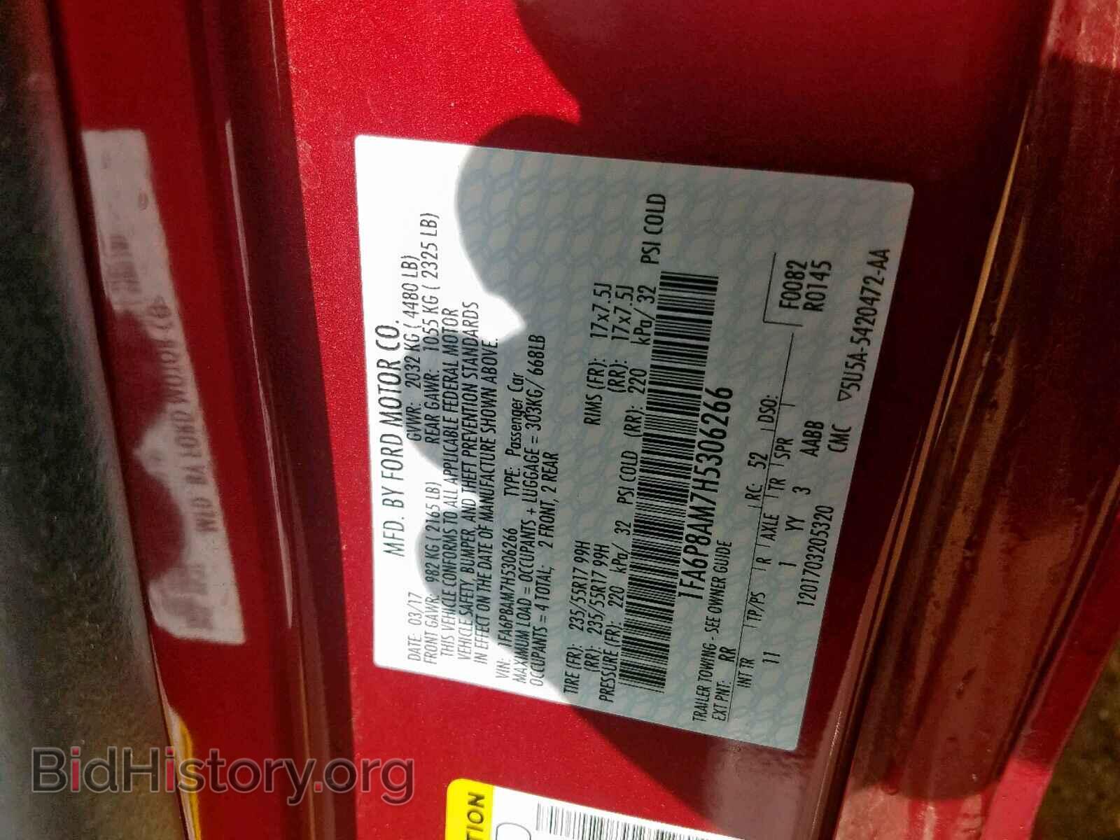 2017 FORD MUSTANG - VIN: 1FA6P8AM7H5306266 - Фото 10