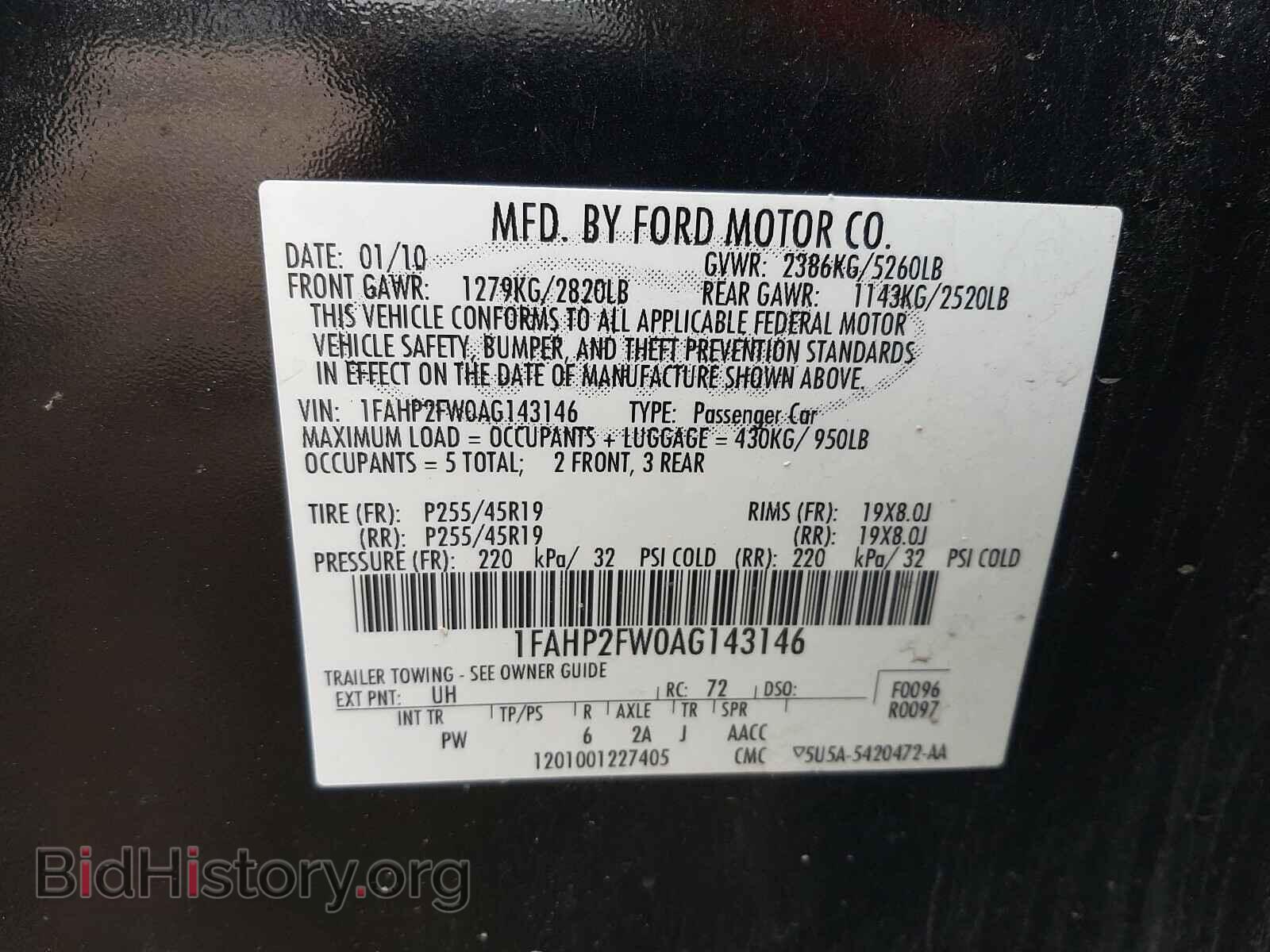 2010 FORD TAURUS - VIN: 1FAHP2FW0AG143146 - Photo 10