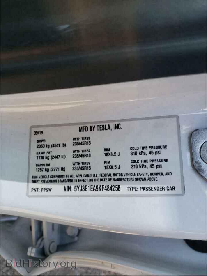 2019 TESLA MODEL 3 - VIN: 5YJ3E1EA9KF484258 - Фото 10
