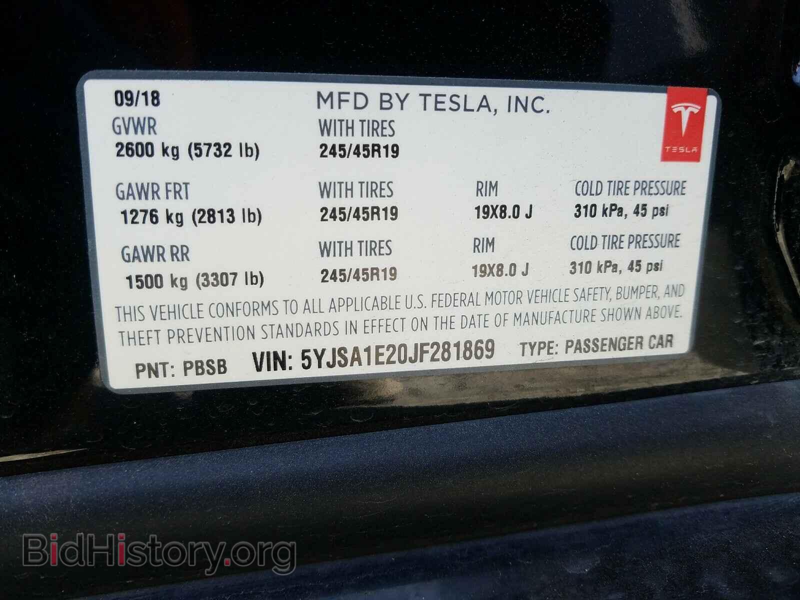 2018 TESLA MODEL S - VIN: 5YJSA1E20JF281869 - Photo 10