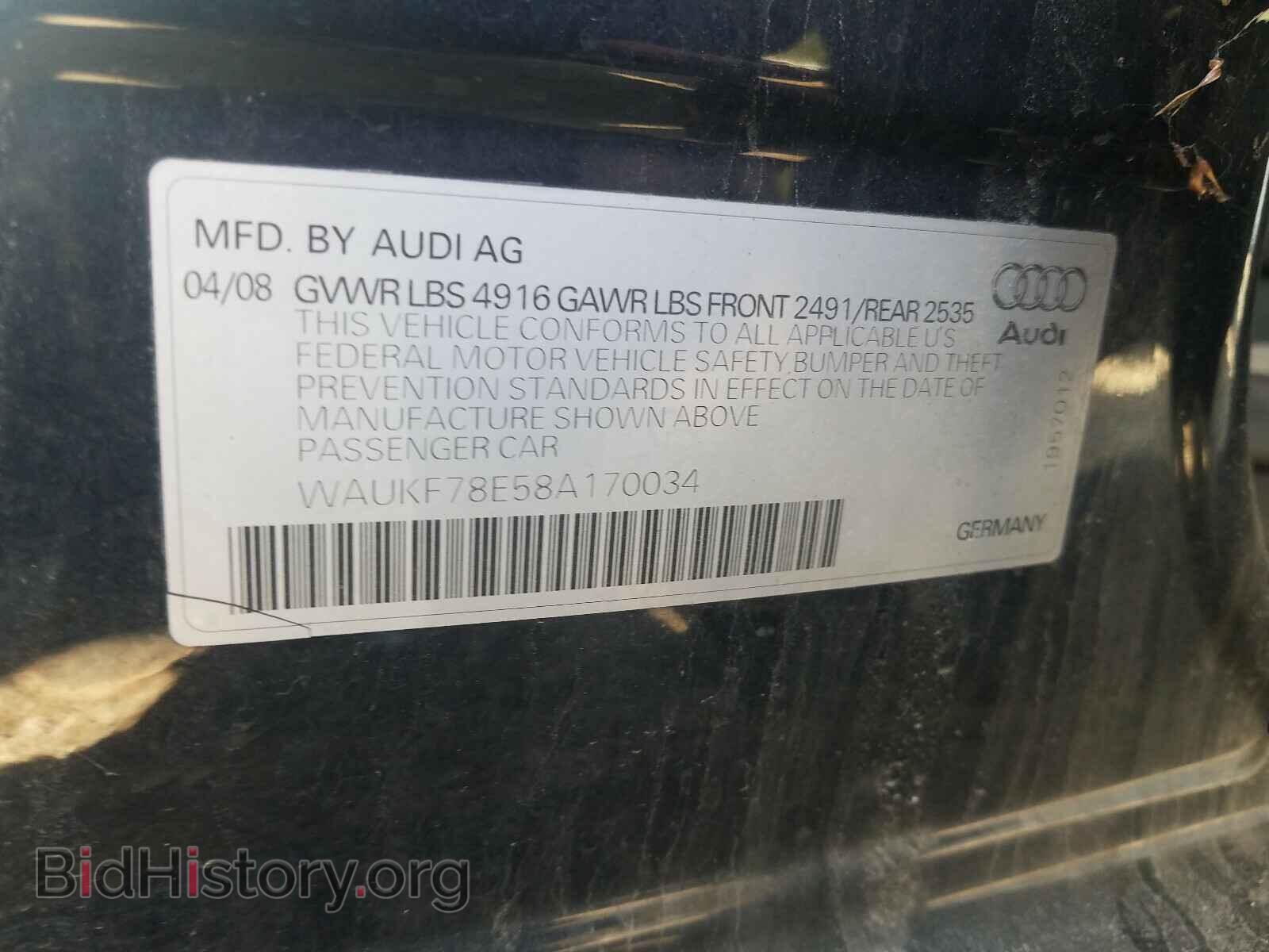 2008 AUDI A4 - VIN: WAUKF78E58A170034 - Фото 10