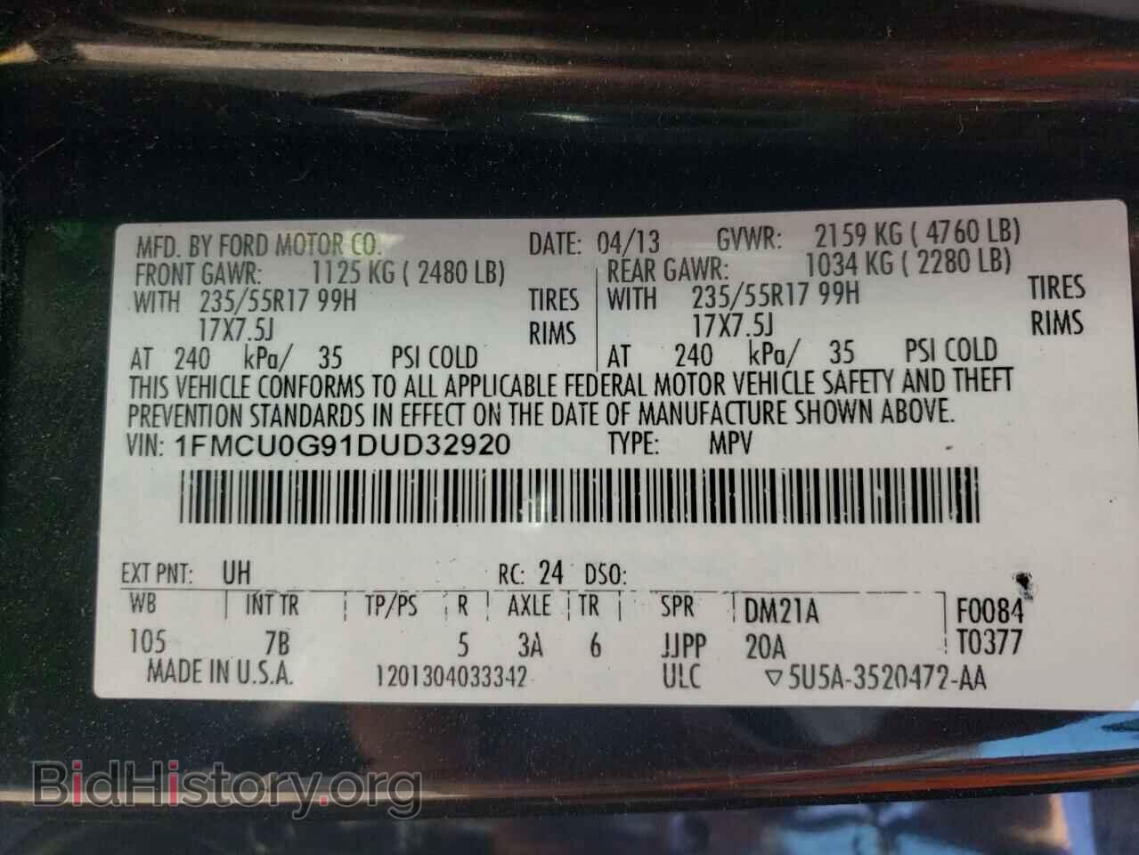 2013 FORD ESCAPE - VIN: 1FMCU0G91DUD32920 - Фото 10