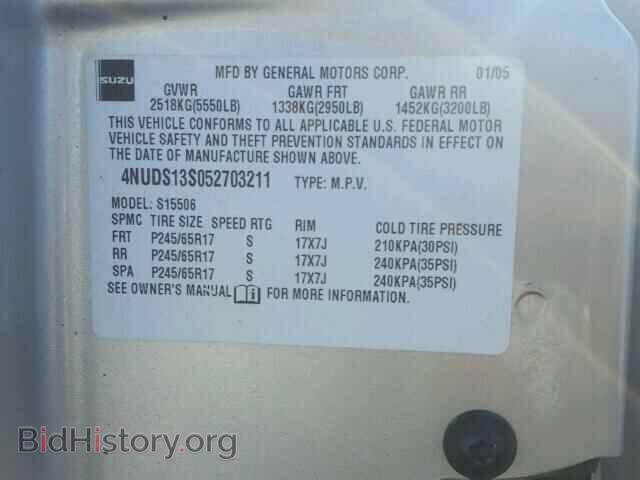 2005 ISUZU ASCENDER - VIN: 4NUDS13S052703211 - Фото 10