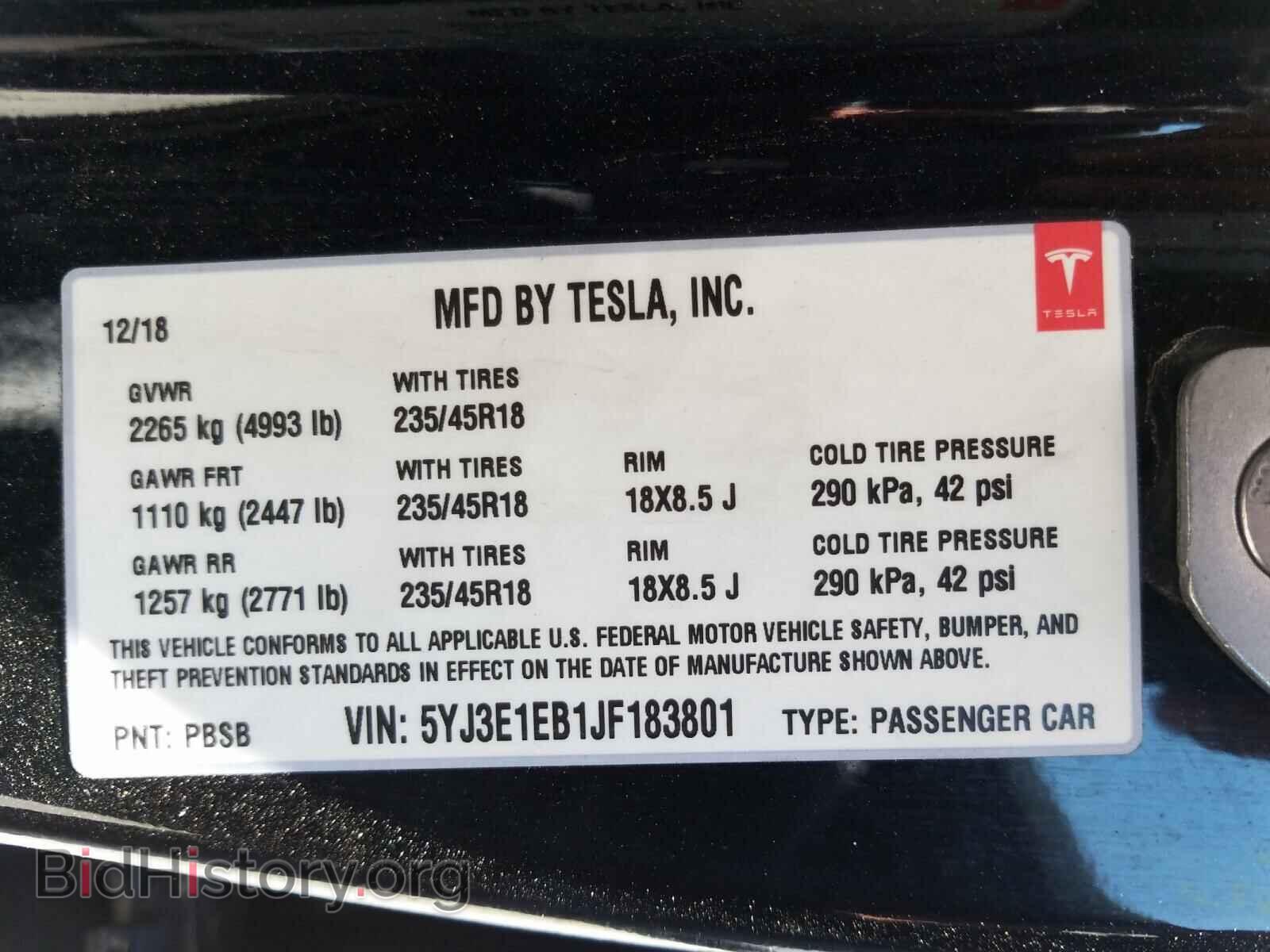 2018 TESLA MODEL 3 - VIN: 5YJ3E1EB1JF183801 - Фото 10