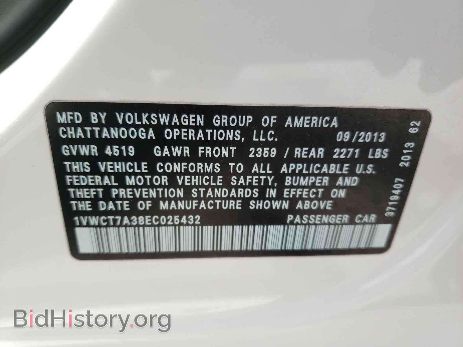 2014 VOLKSWAGEN PASSAT - VIN: 1VWCT7A38EC025432 - Фото 10