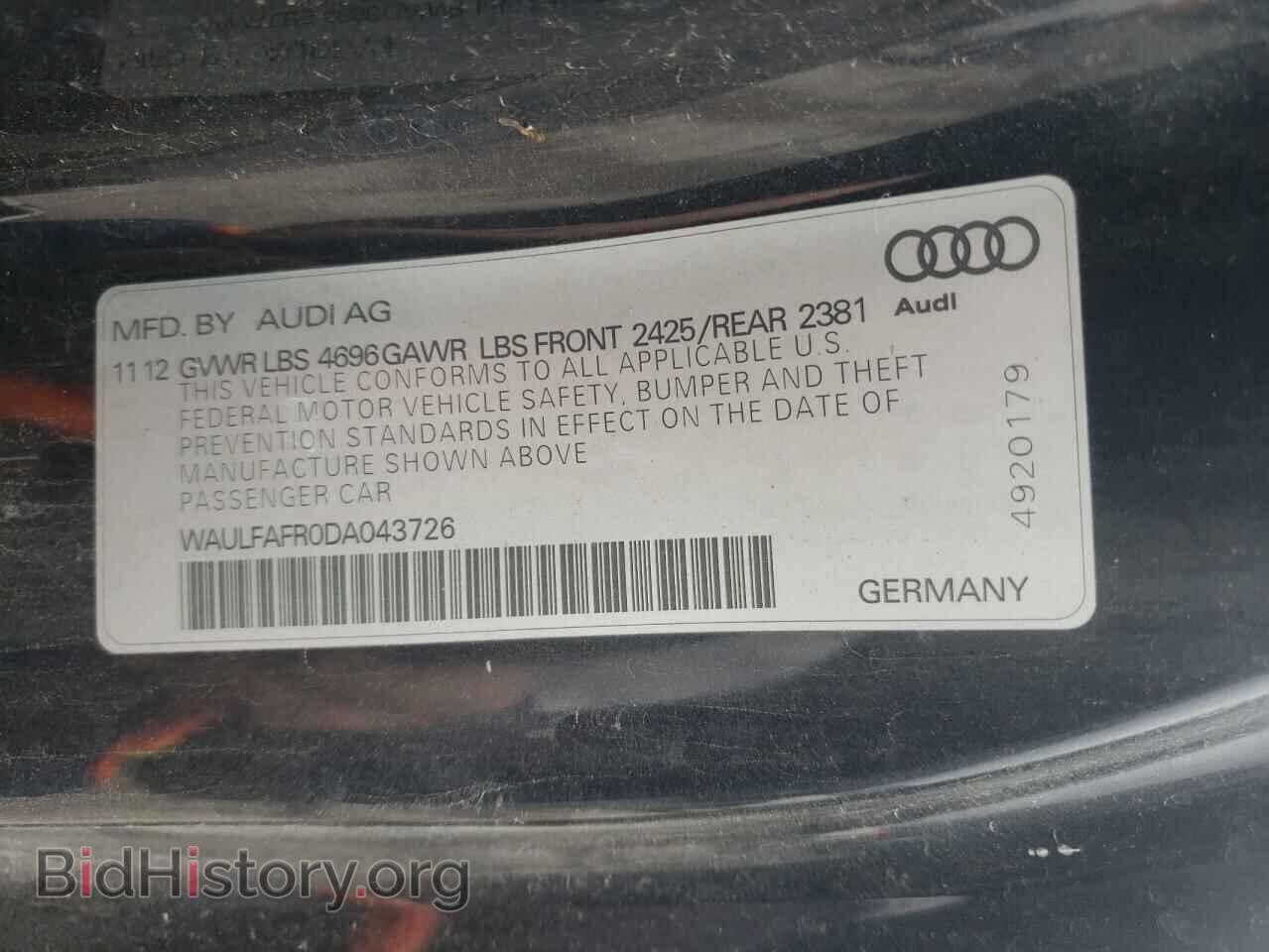 2013 AUDI A5 - VIN: WAULFAFR0DA043726 - Фото 10