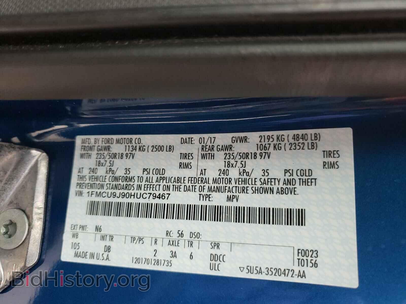 2017 FORD ESCAPE - VIN: 1FMCU9J90HUC79467 - Фото 10