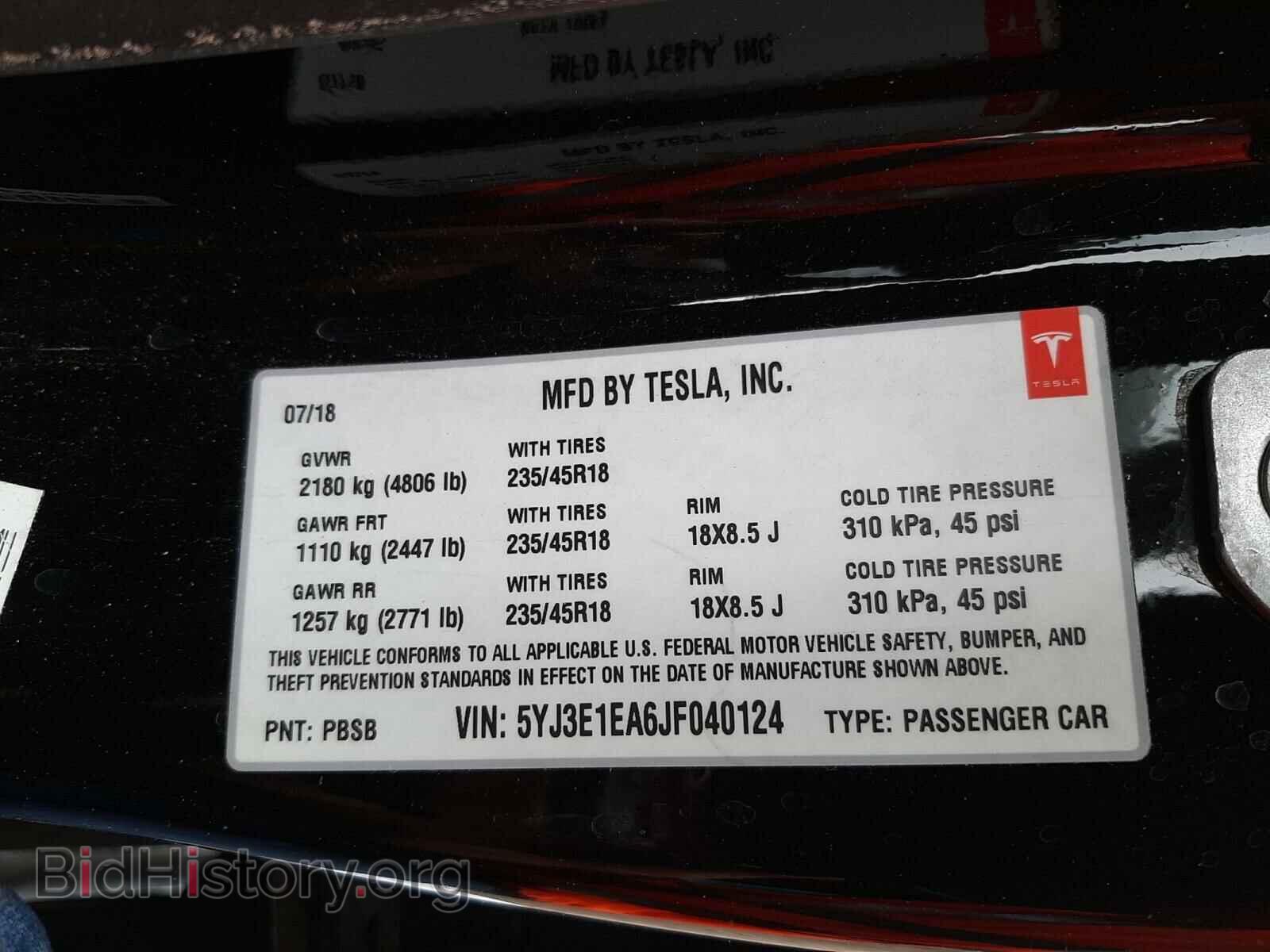 2018 TESLA MODEL 3 - VIN: 5YJ3E1EA6JF040124 - Фото 10