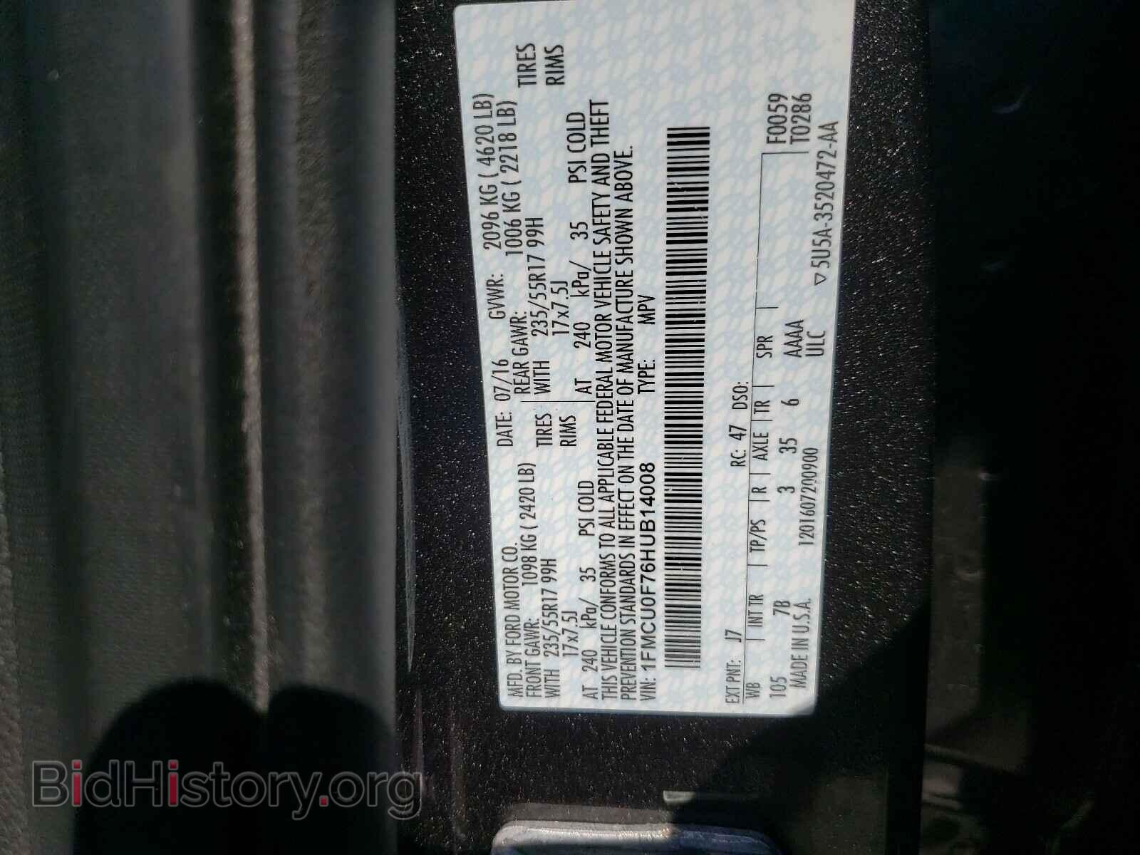 2017 FORD ESCAPE - VIN: 1FMCU0F76HUB14008 - Photo 10