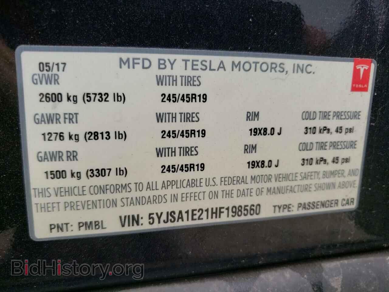 2017 TESLA MODEL S - VIN: 5YJSA1E21HF198560 - Фото 10