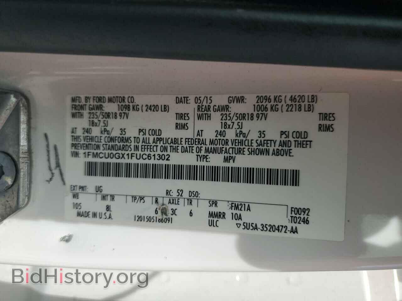 2015 FORD ESCAPE - VIN: 1FMCU0GX1FUC61302 - Фото 13