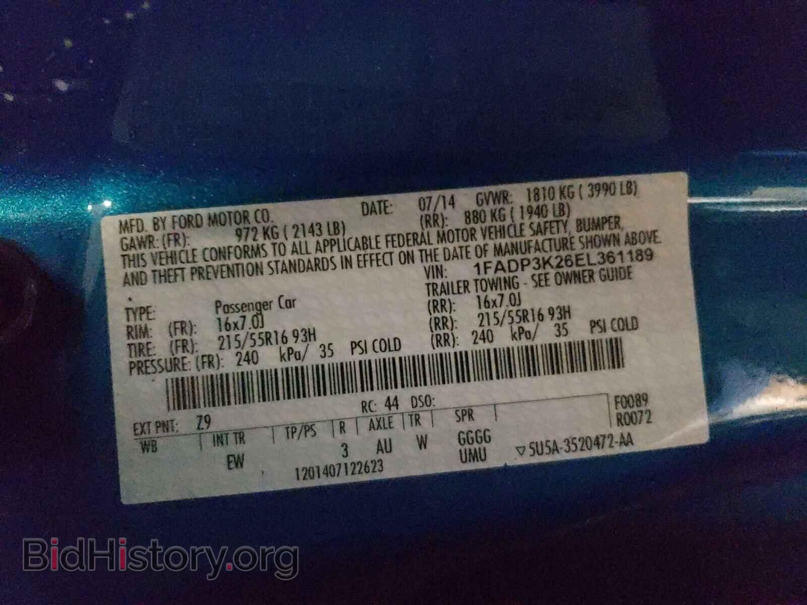 2014 FORD FOCUS - VIN: 1FADP3K26EL361189 - Фото 10