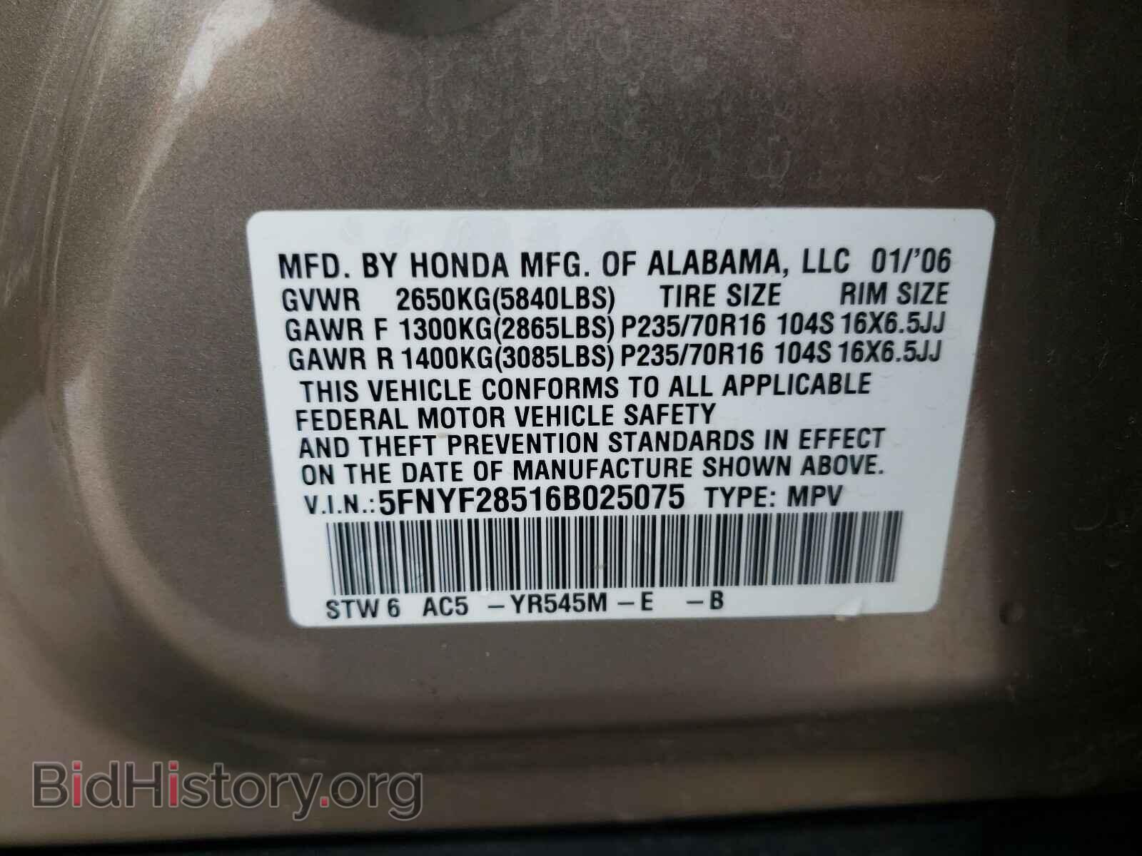 2006 HONDA PILOT - VIN: 5FNYF28516B025075 - Фото 10