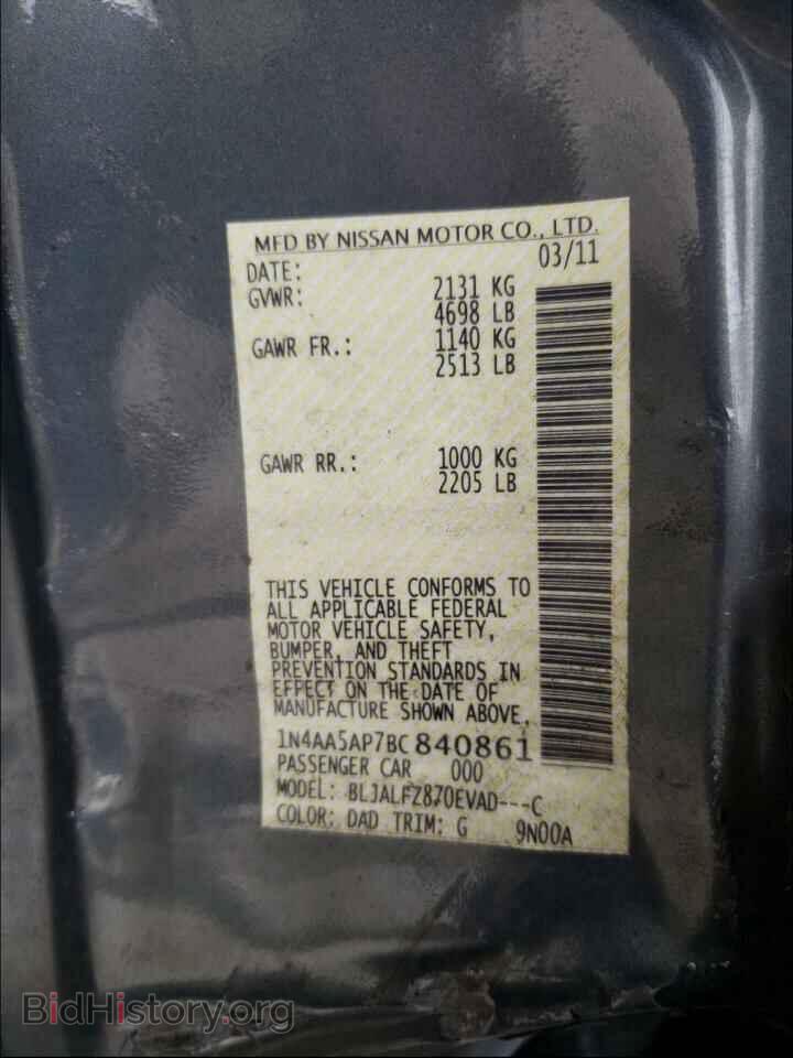 2011 NISSAN MAXIMA - VIN: 1N4AA5AP7BC840861 - Фото 10