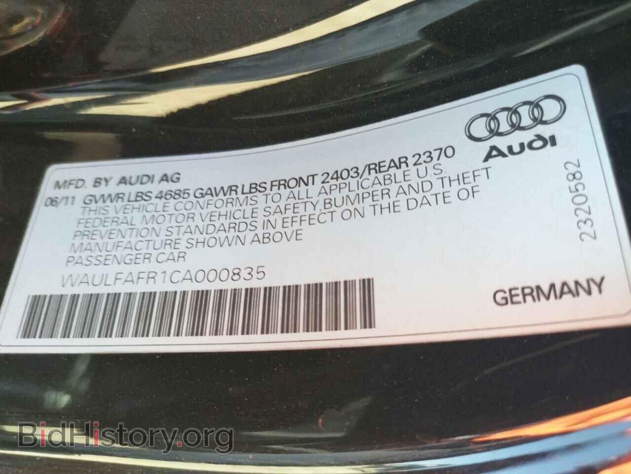 2012 AUDI A5 - VIN: WAULFAFR1CA000835 - Фото 10