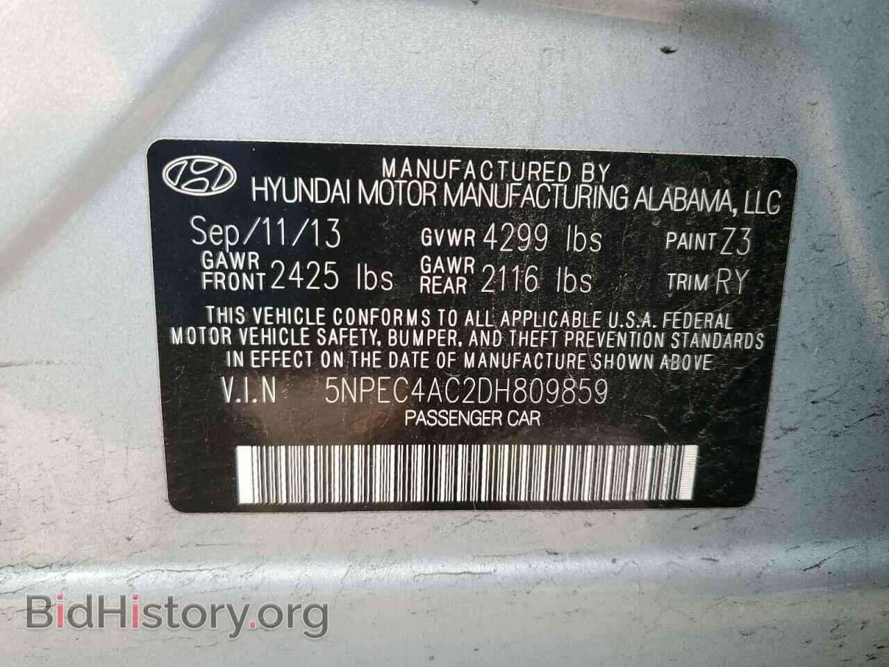 2013 HYUNDAI SONATA - VIN: 5NPEC4AC2DH809859 - Фото 12