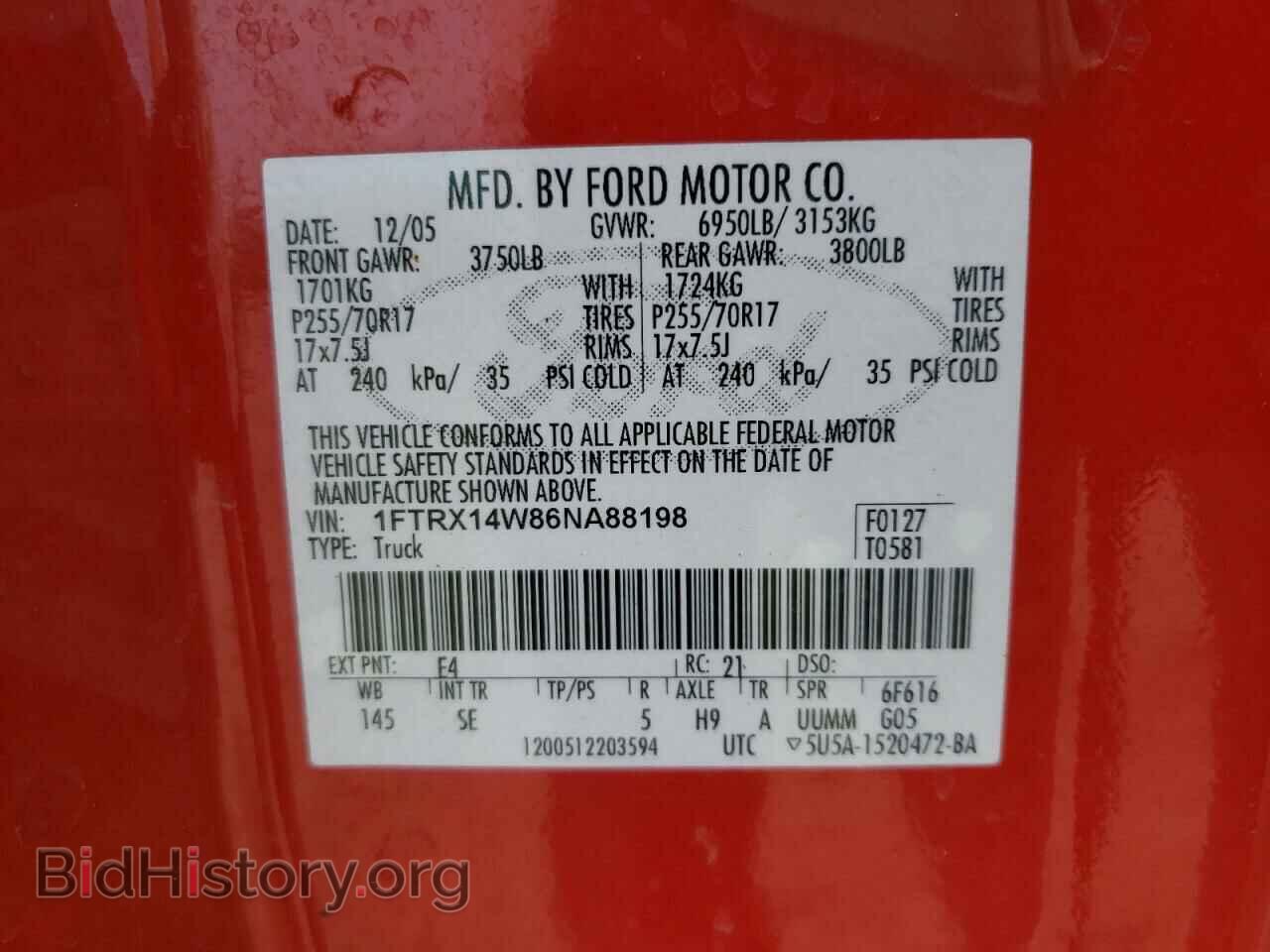 2006 FORD F150 - VIN: 1FTRX14W86NA88198 - Фото 10