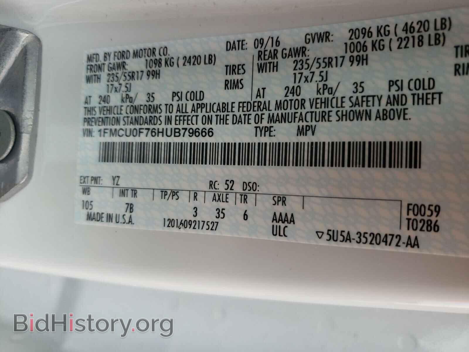 2017 FORD ESCAPE - VIN: 1FMCU0F76HUB79666 - Фото 10