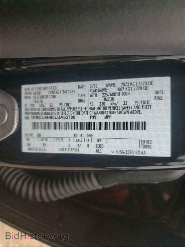 2020 FORD ESCAPE - VIN: 1FMCU9H90LUA63780 - Фото 10