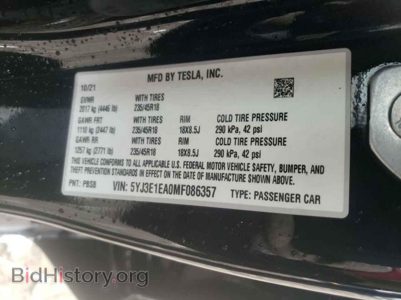 2021 TESLA MODEL 3 - VIN: 5YJ3E1EA0MF086357 - Фото 10