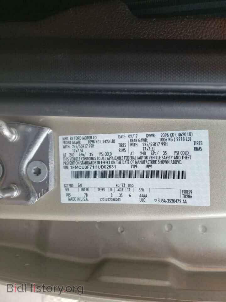 2017 FORD ESCAPE - VIN: 1FMCU0F71HUD02631 - Фото 10