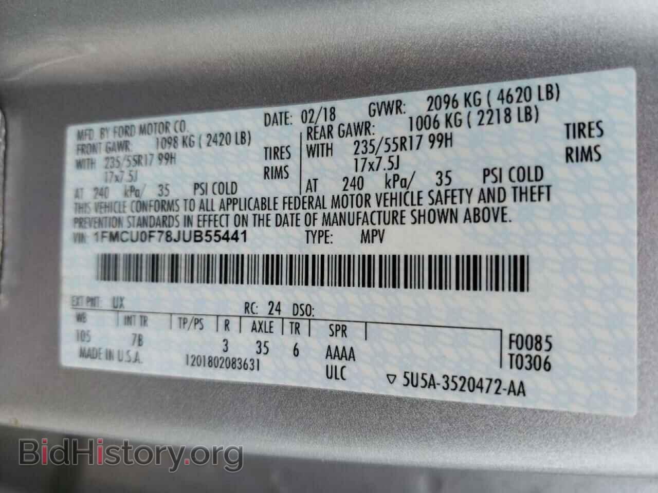 2018 FORD ESCAPE - VIN: 1FMCU0F78JUB55441 - Фото 10