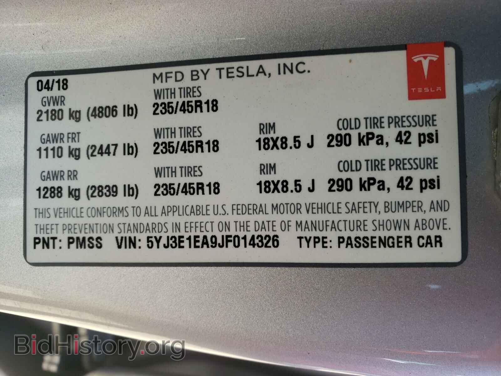 2018 TESLA MODEL 3 - VIN: 5YJ3E1EA9JF014326 - Фото 10