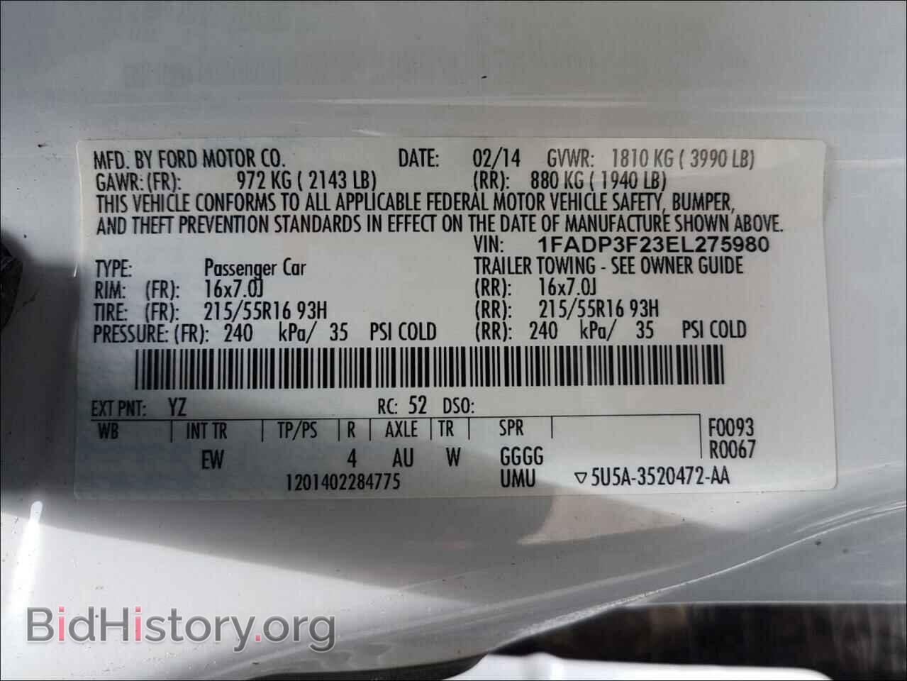 2014 FORD FOCUS - VIN: 1FADP3F23EL275980 - Фото 10