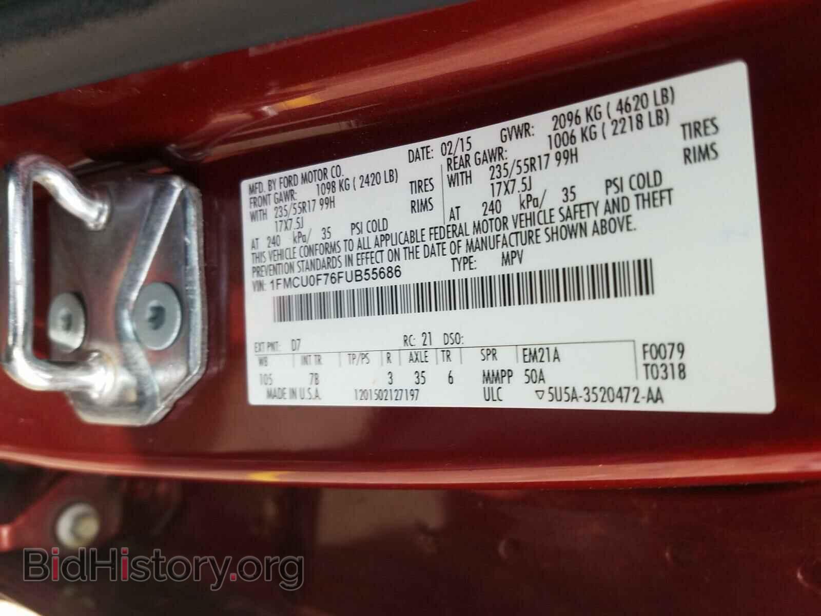 2015 FORD ESCAPE - VIN: 1FMCU0F76FUB55686 - Фото 10