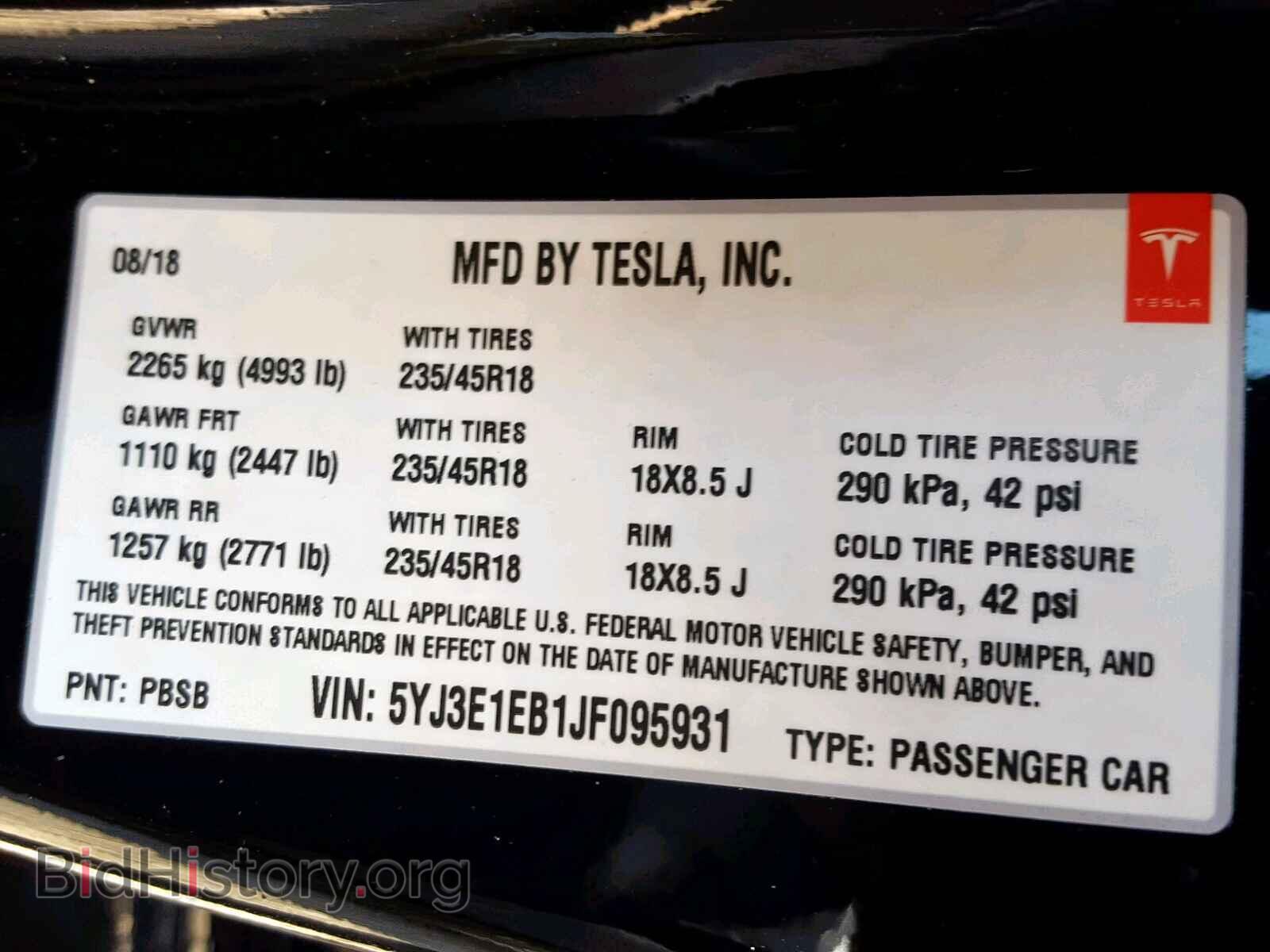 2018 TESLA MODEL 3 - VIN: 5YJ3E1EB1JF095931 - Фото 10