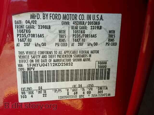 2002 FORD ESCAPE - VIN: 1FMYU04112KD25852 - Фото 10